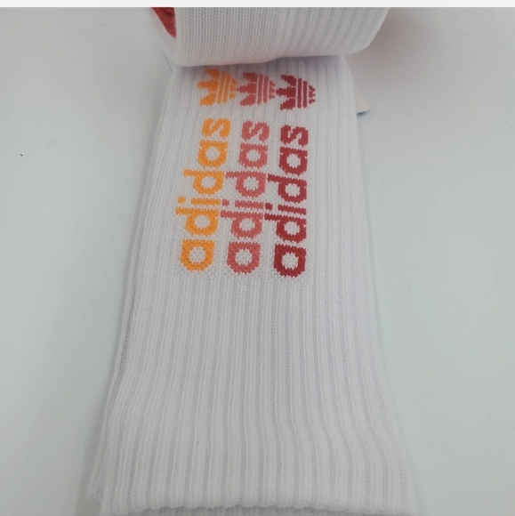 3 Pair Adidas Crew Socks, Men's Shoe Size 6-12, Red, White, Tie Dye - Picture 6 of 8